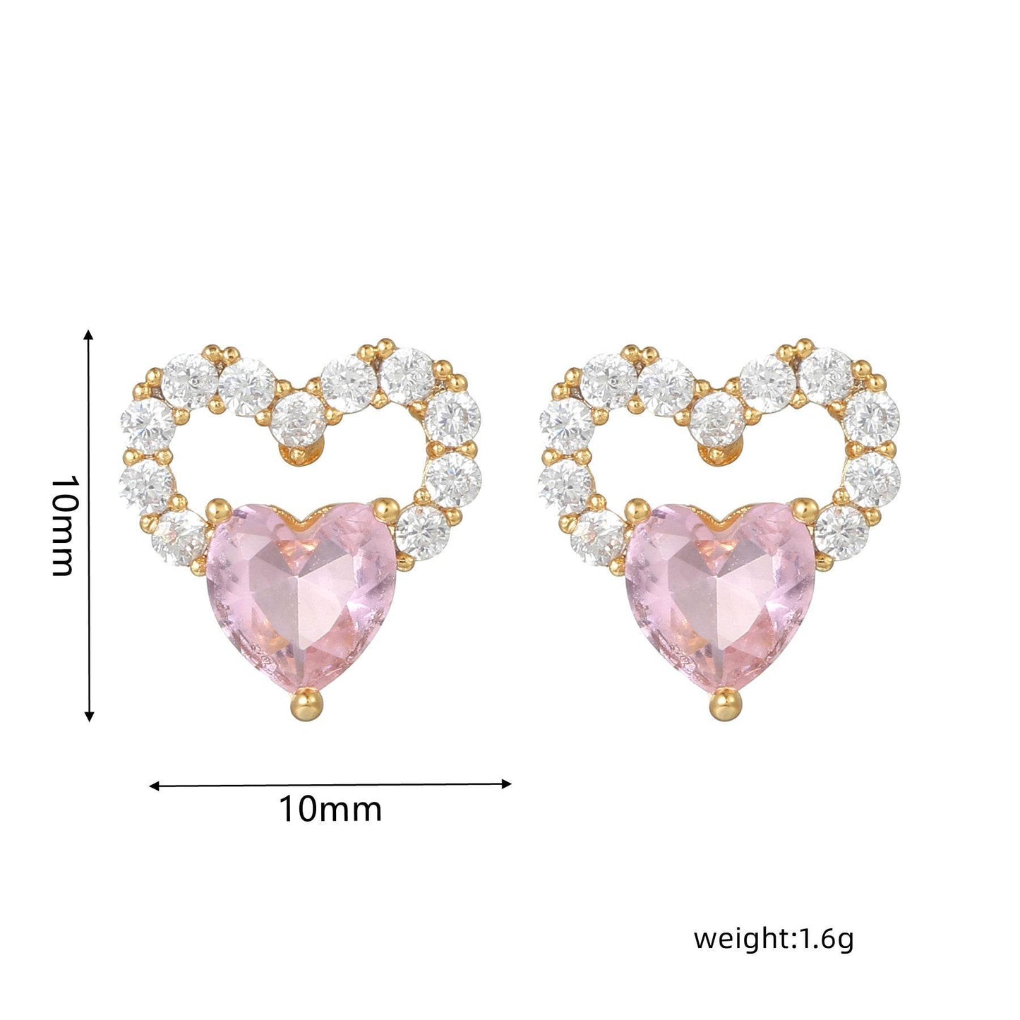 16 Pairs Pink Heart Stud Hoop Huggies Drop Earrings Set, 18K Gold Plated Stacking CZ & Pearl Designs, Planet Snowflake Moon Star