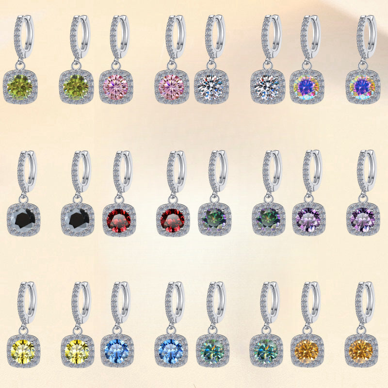 S925 Colorful Moissanite Halo Earrings with Pavé-Set Halo & Hoop, VVS1 Certified, 12 Vibrant Colors , Sterling Silver