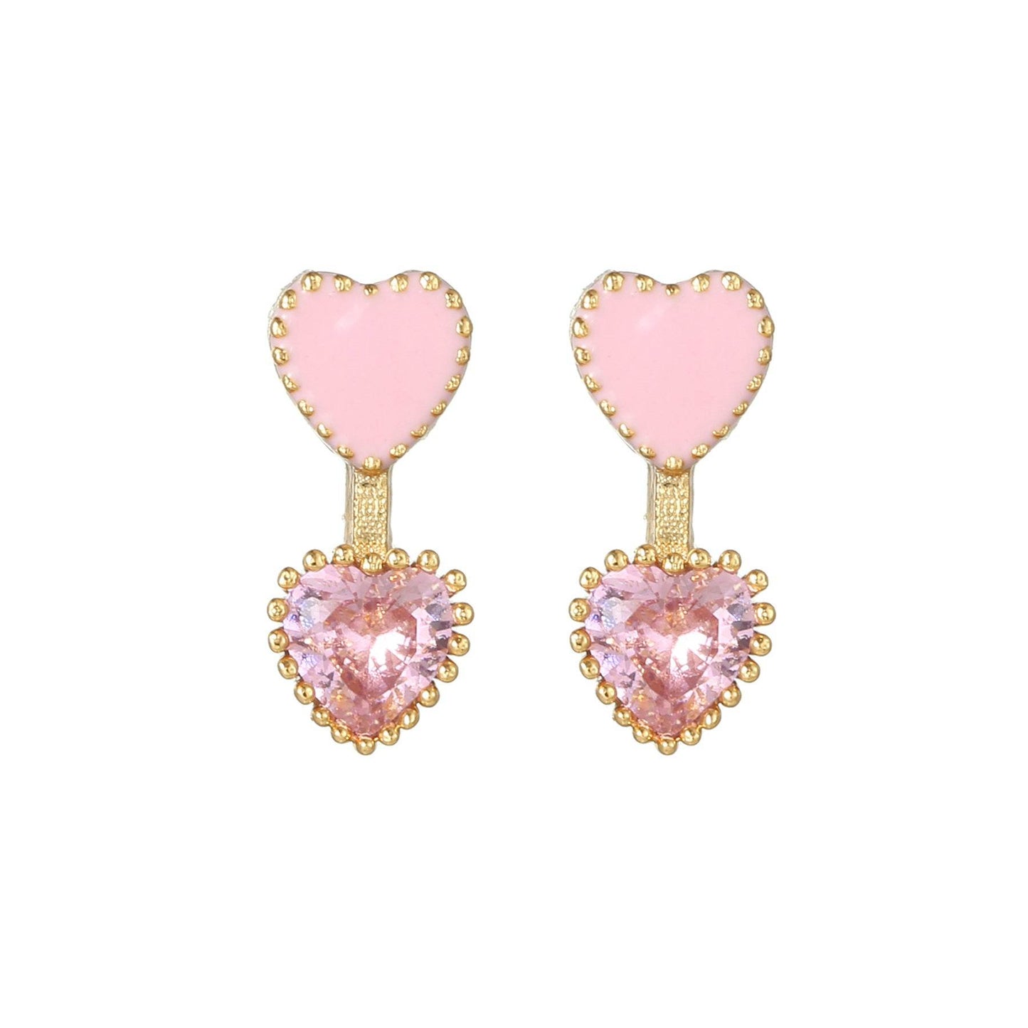 16 Pairs Pink Heart Stud Hoop Huggies Drop Earrings Set, 18K Gold Plated Stacking CZ & Pearl Designs, Planet Snowflake Moon Star
