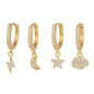 4 Pieces Celestial Drops Earring Set, 18k Gold Hoop with Drops, S925 Needle, Stacked Lobe Designs with Dazzling Zirconia