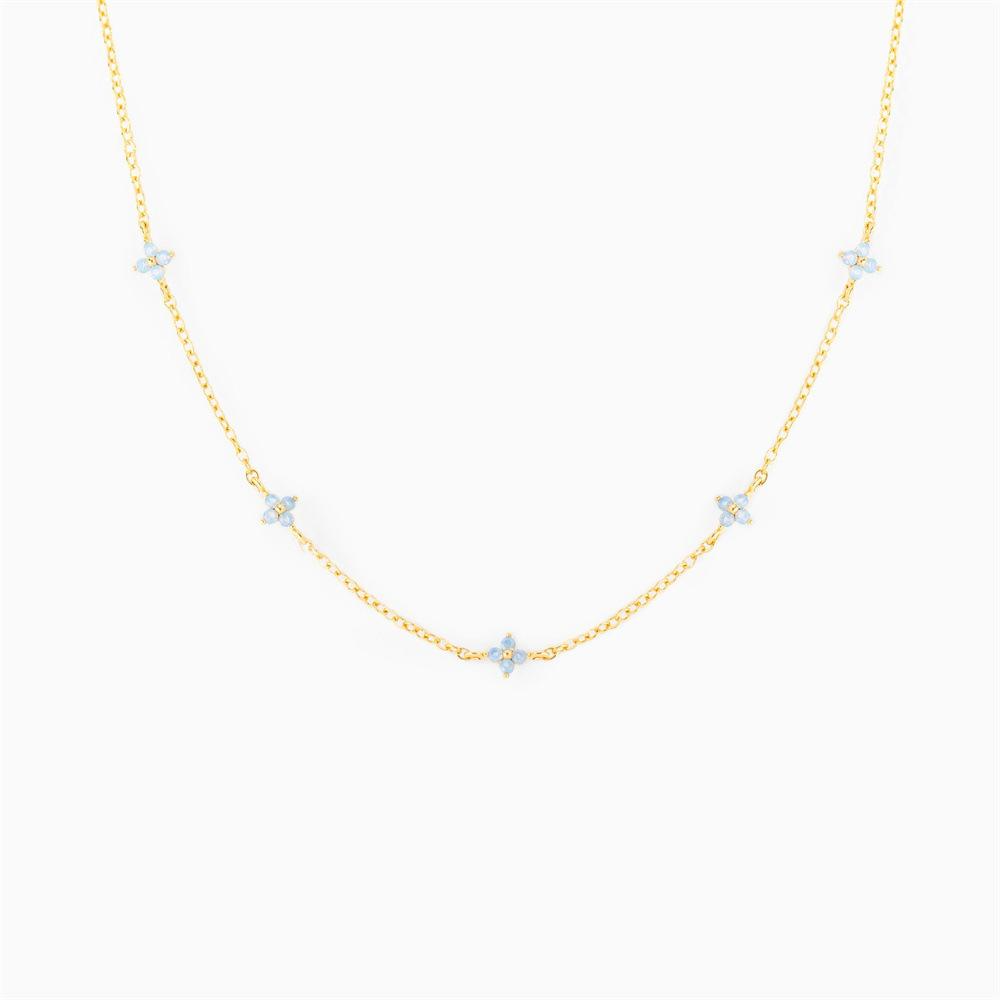 18K Gold Plated Tiny Blue Flower Necklace For Women, Gold Color Cute Pendant Necklace, Trendy Female Fashion Jewelry
