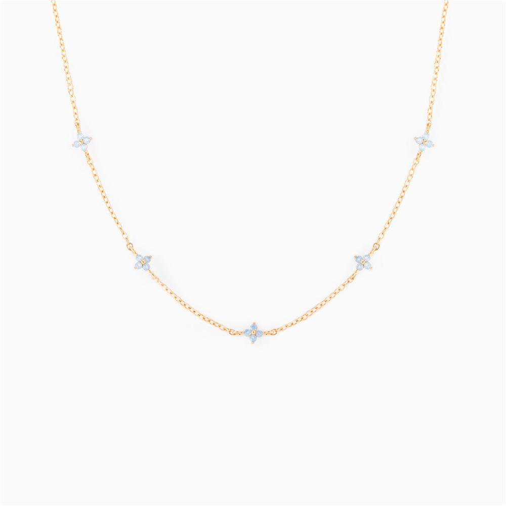18K Gold Plated Tiny Blue Flower Necklace For Women, Gold Color Cute Pendant Necklace, Trendy Female Fashion Jewelry