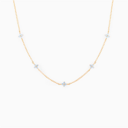 18K Gold Plated Tiny Blue Flower Necklace For Women, Gold Color Cute Pendant Necklace, Trendy Female Fashion Jewelry