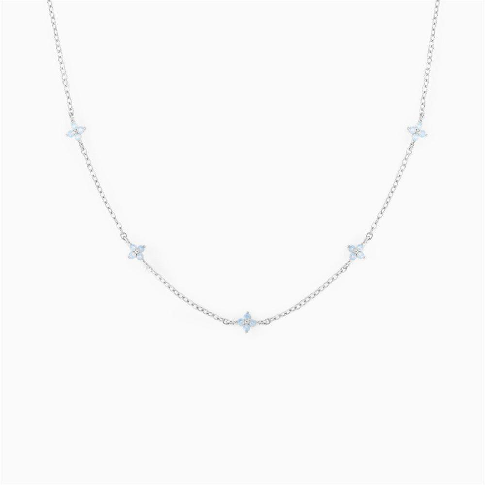 18K Gold Plated Tiny Blue Flower Necklace For Women, Gold Color Cute Pendant Necklace, Trendy Female Fashion Jewelry