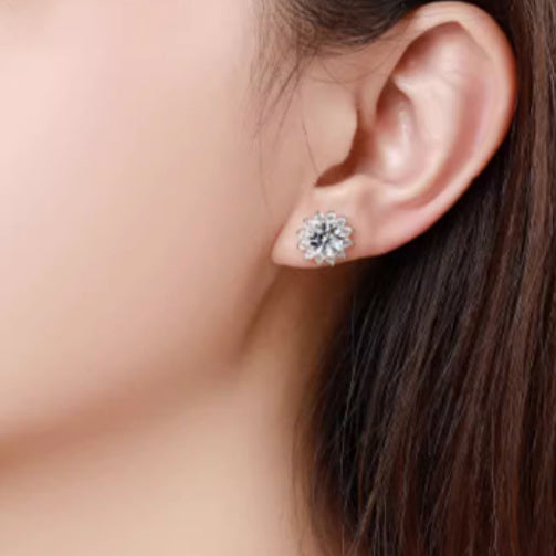 S925 Colorful Moissanite/CZ Sunflower Halo Stud Earrings, 12 Color 0.5ct D-Grade VVS Certificate, Hypoallergenic Sterling Silver Jewelry Gift