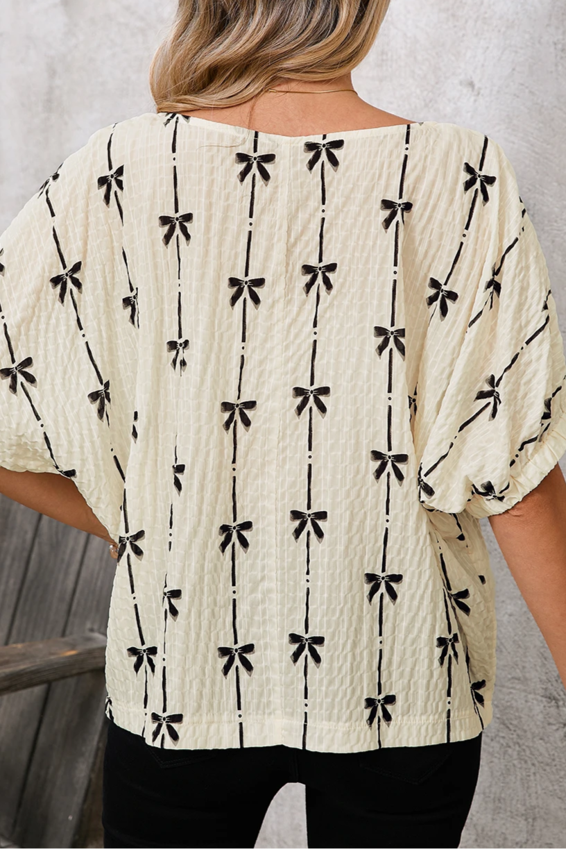 Bow Textured Puff Sleeve Top