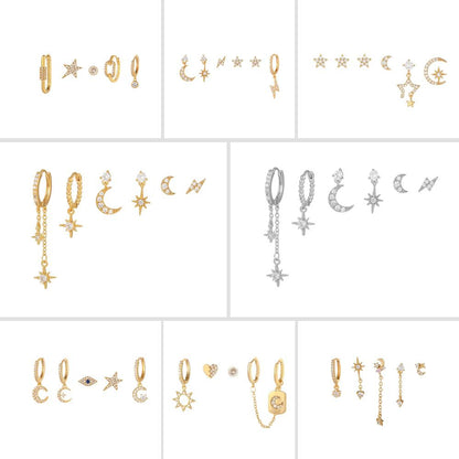 6 Pieces Dainty Glam Earring Set, 18k Gold Hoops, S925 Needle, Stacked Lobe Designs with Dazzling Zirconia