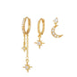 3 Pieces Lunar Starlight Glow Earring Set, 18k Gold and White Gold Stud Drop Hoop, S925 Needle, Stacked Lobe Designs with Dazzling Zirconia