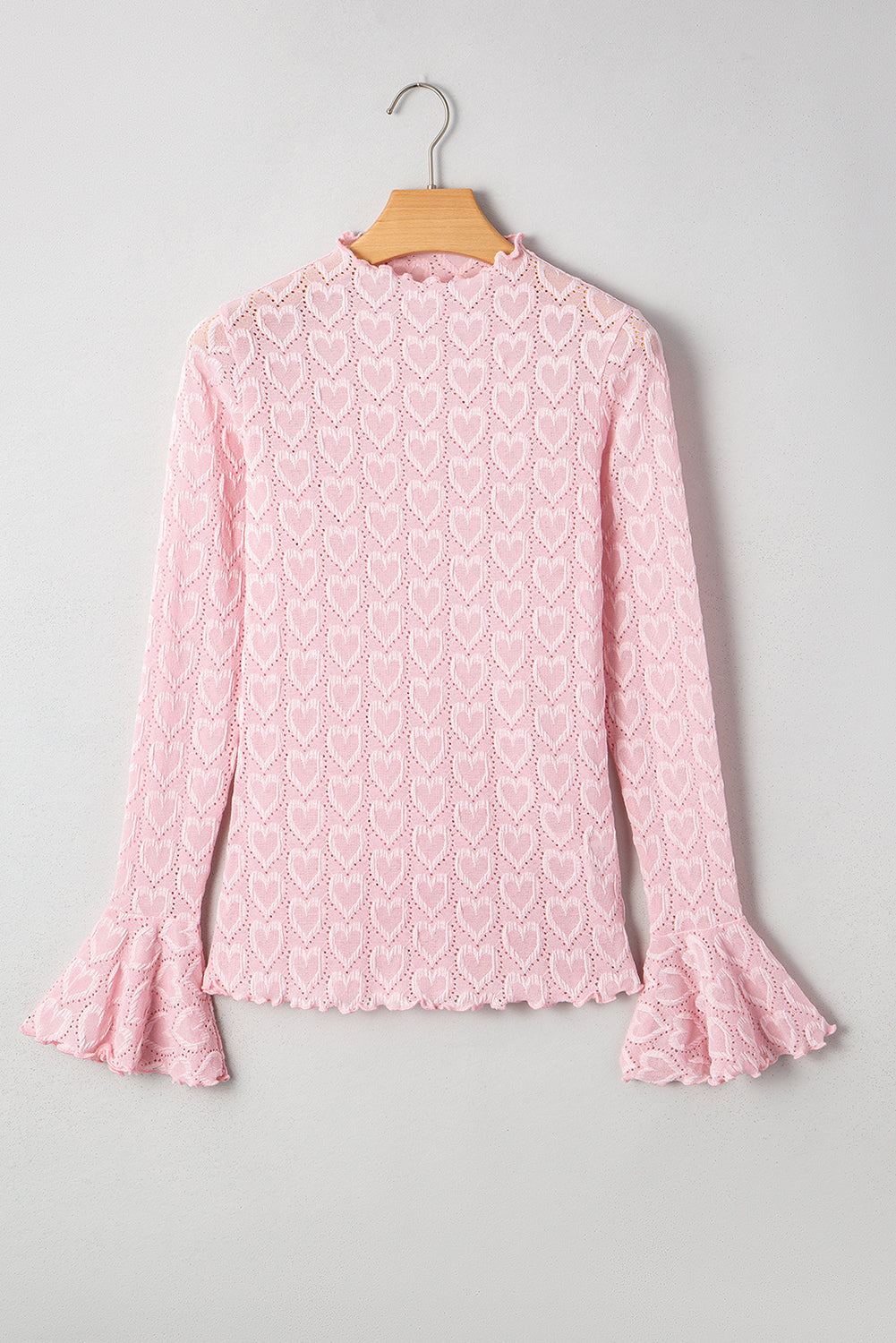 Heart Mock Neck Flare Long Sleeve Top