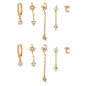 5 Pieces Eight-Pointed Star Earrings Set, 18k Gold Plated Ear Studs & Ear Drops, Stacked Lobe Design with Dazzling Zircon Stones