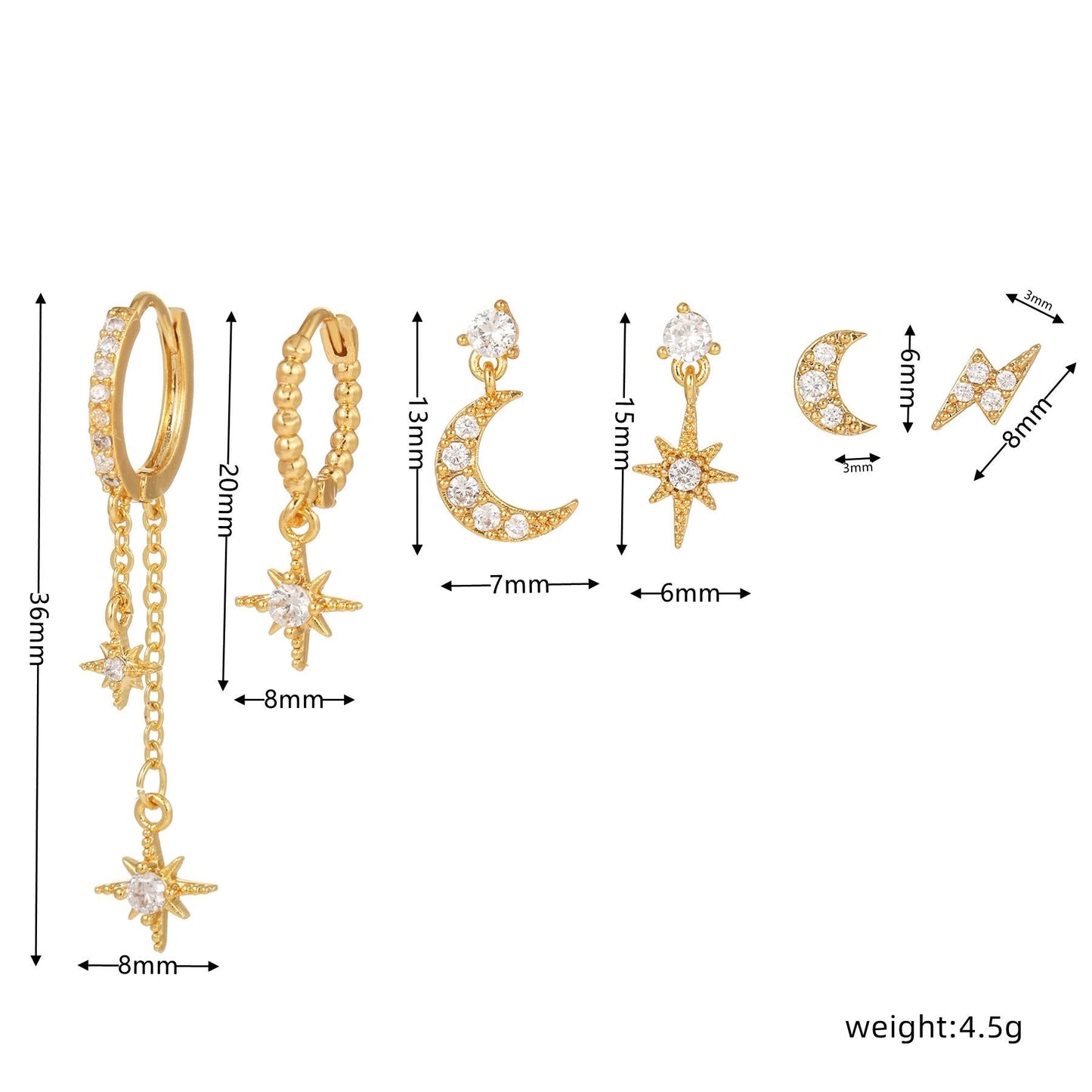 6 Pieces Dainty Glam Earring Set, 18k Gold Hoops, S925 Needle, Stacked Lobe Designs with Dazzling Zirconia