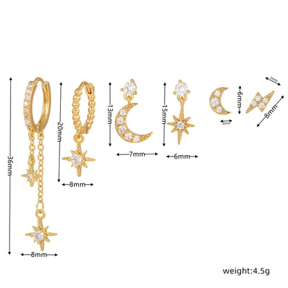 6 Pieces Dainty Glam Earring Set, 18k Gold Hoops, S925 Needle, Stacked Lobe Designs with Dazzling Zirconia