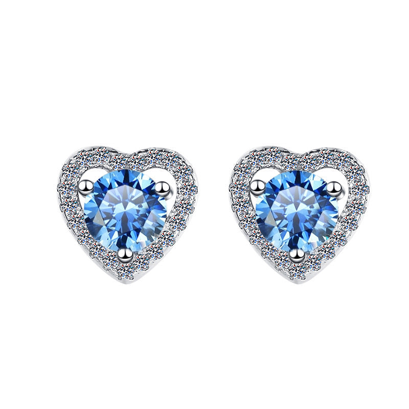 S925 Colorful Moissanite/CZ Heart Shape Halo Stud Earrings, 0.5ct D-Grade VVS Certificate, Hypoallergenic Sterling Silver Gift