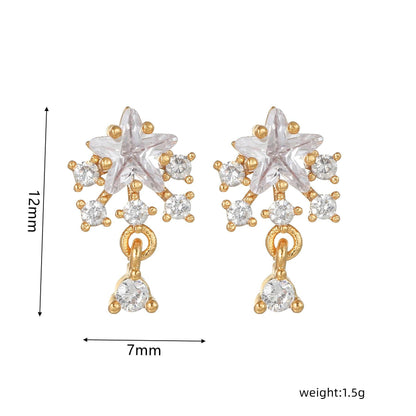 16 Pairs Pink Heart Stud Hoop Huggies Drop Earrings Set, 18K Gold Plated Stacking CZ & Pearl Designs, Planet Snowflake Moon Star