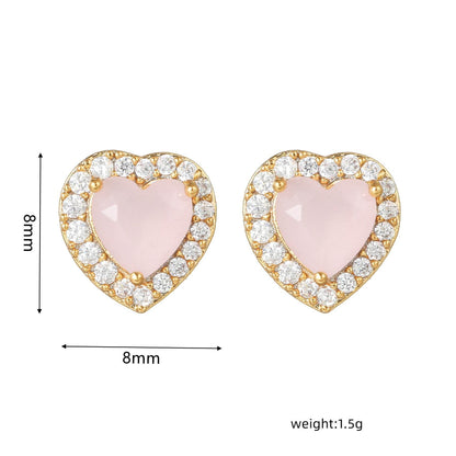 16 Pairs Pink Heart Stud Hoop Huggies Drop Earrings Set, 18K Gold Plated Stacking CZ & Pearl Designs, Planet Snowflake Moon Star