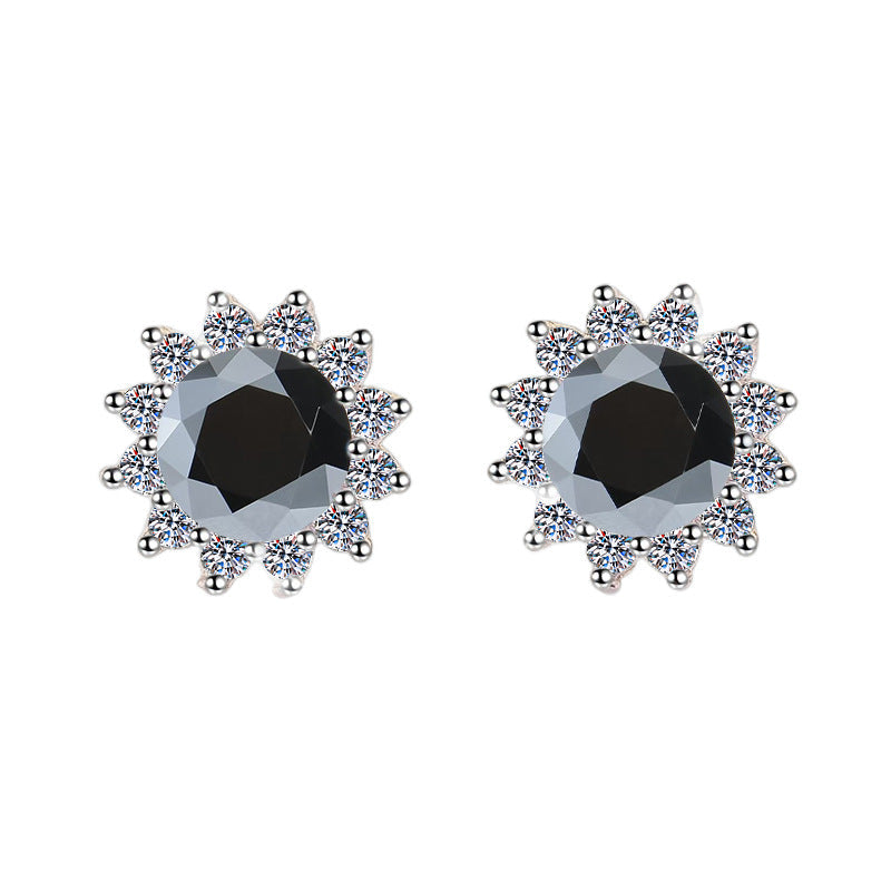 S925 Colorful Moissanite/CZ Sunflower Halo Stud Earrings, 12 Color 0.5ct D-Grade VVS Certificate, Hypoallergenic Sterling Silver Jewelry Gift