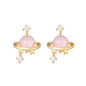 16 Pairs Pink Heart Stud Hoop Huggies Drop Earrings Set, 18K Gold Plated Stacking CZ & Pearl Designs, Planet Snowflake Moon Star