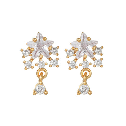 16 Pairs Pink Heart Stud Hoop Huggies Drop Earrings Set, 18K Gold Plated Stacking CZ & Pearl Designs, Planet Snowflake Moon Star