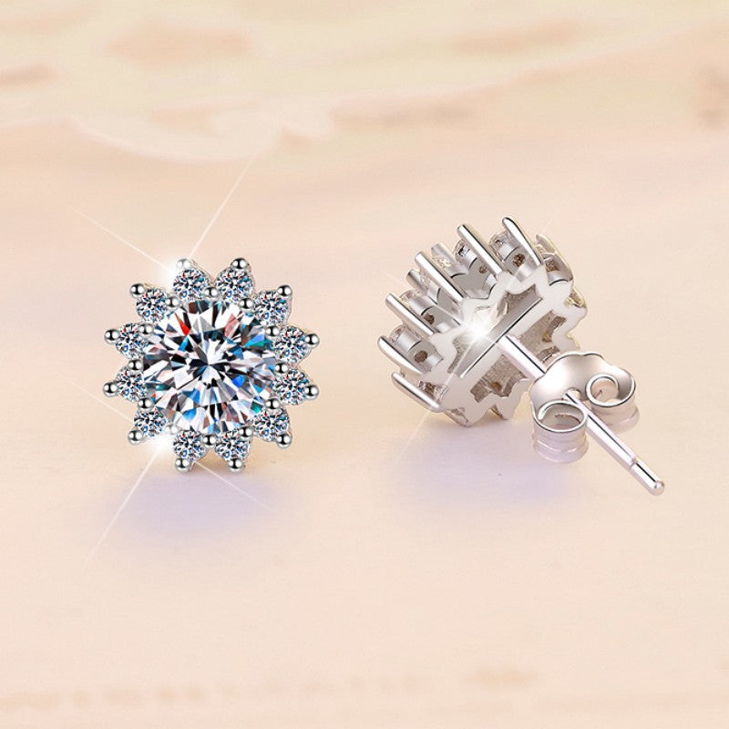 S925 Colorful Moissanite/CZ Sunflower Halo Stud Earrings, 12 Color 0.5ct D-Grade VVS Certificate, Hypoallergenic Sterling Silver Jewelry Gift