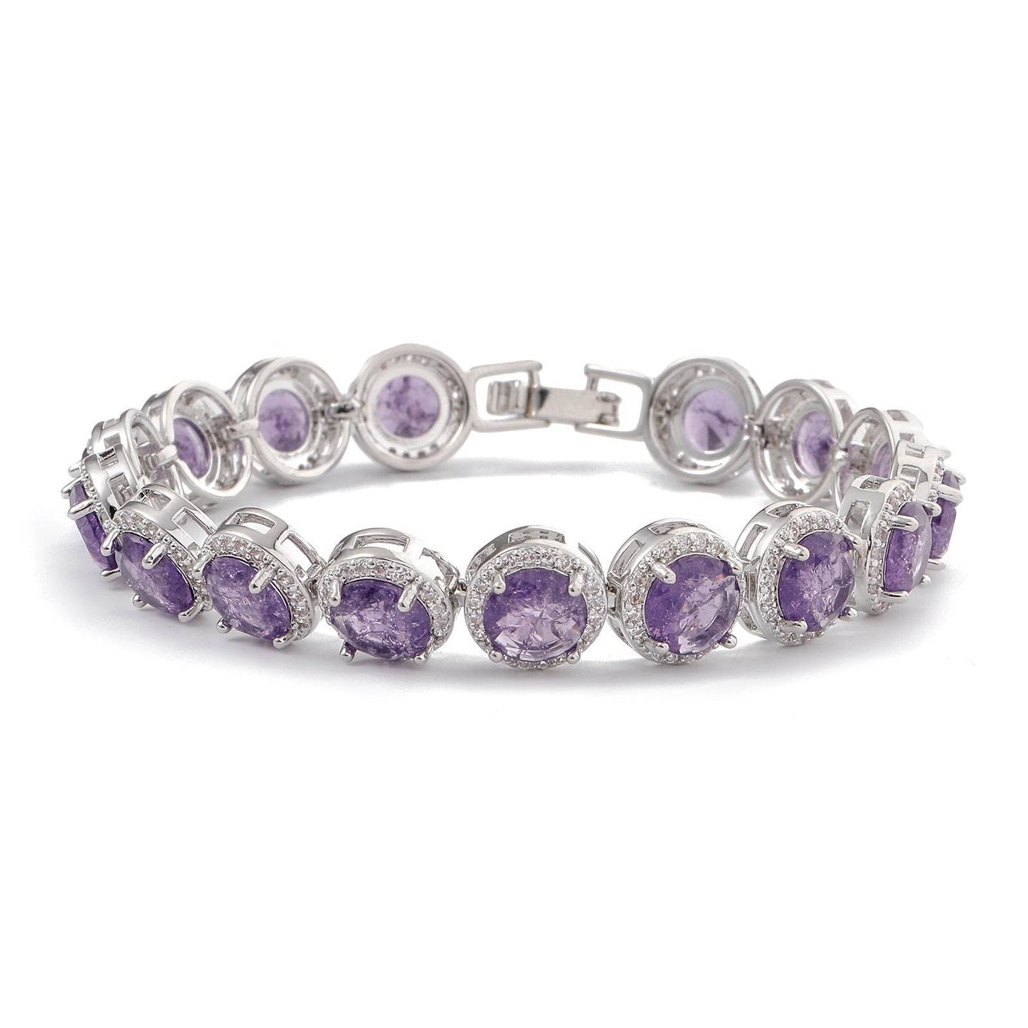 Dazzling Multicolor Cubic Zirconia Round Halo Bracelet, Colored Gem Stones, Adjustable Design, and Unique Patterns