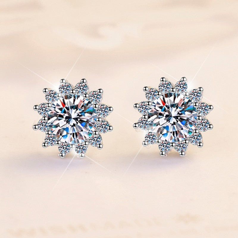 S925 Colorful Moissanite/CZ Sunflower Halo Stud Earrings, 12 Color 0.5ct D-Grade VVS Certificate, Hypoallergenic Sterling Silver Jewelry Gift