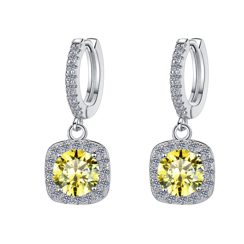 S925 Colorful Moissanite Halo Earrings with Pavé-Set Halo & Hoop, VVS1 Certified, 12 Vibrant Colors , Sterling Silver