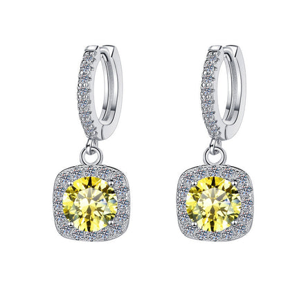 S925 Colorful Moissanite Halo Earrings with Pavé-Set Halo & Hoop, VVS1 Certified, 12 Vibrant Colors , Sterling Silver