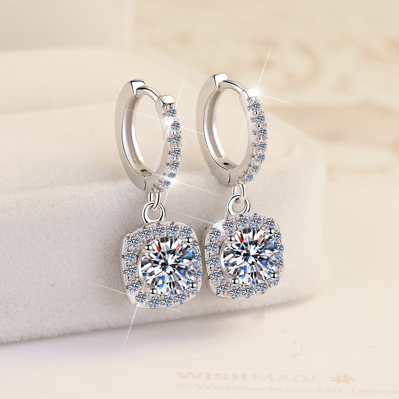S925 Colorful Moissanite Halo Earrings with Pavé-Set Halo & Hoop, VVS1 Certified, 12 Vibrant Colors , Sterling Silver