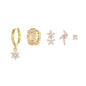 5 Pieces Floral & Geometric Zirconia Earring Set, 18k Gold Plated Studs, Drops & Hoops,  S925 Needle, Stacked Lobe Designs with Dazzling Zirconia