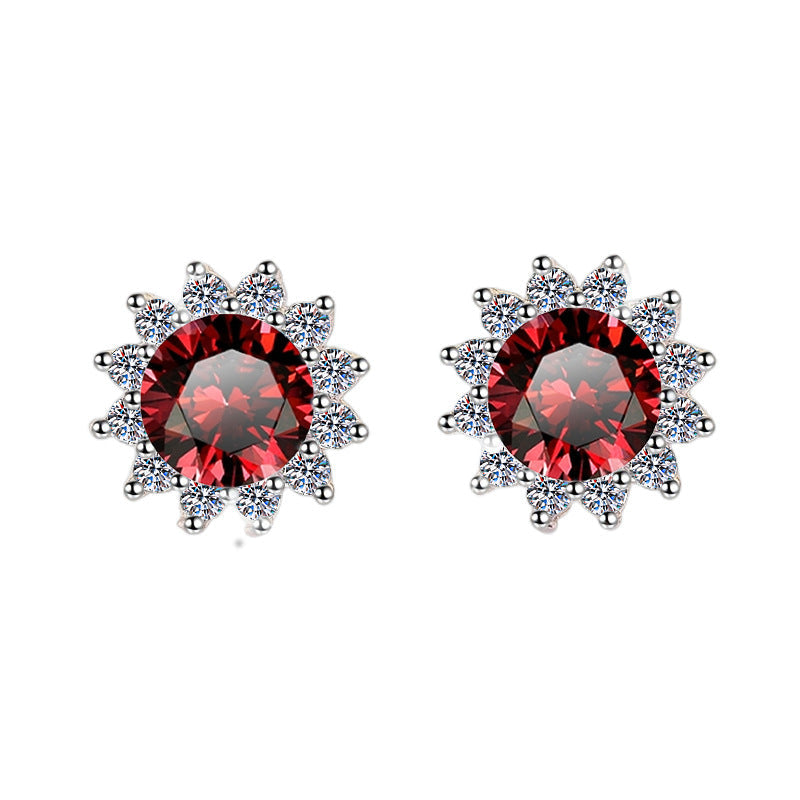 S925 Colorful Moissanite/CZ Sunflower Halo Stud Earrings, 12 Color 0.5ct D-Grade VVS Certificate, Hypoallergenic Sterling Silver Jewelry Gift