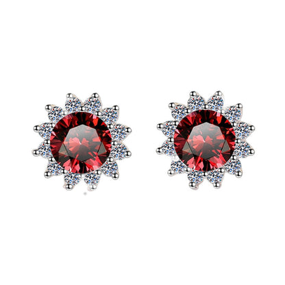 S925 Colorful Moissanite/CZ Sunflower Halo Stud Earrings, 12 Color 0.5ct D-Grade VVS Certificate, Hypoallergenic Sterling Silver Jewelry Gift
