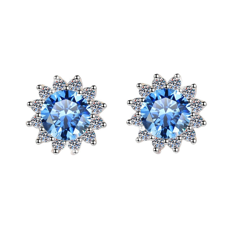 S925 Colorful Moissanite/CZ Sunflower Halo Stud Earrings, 12 Color 0.5ct D-Grade VVS Certificate, Hypoallergenic Sterling Silver Jewelry Gift