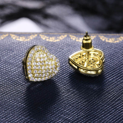 Dainty Iced Out CZ Heart Stud Earrings, Micro-Pavé Love Studs for Women Gifts