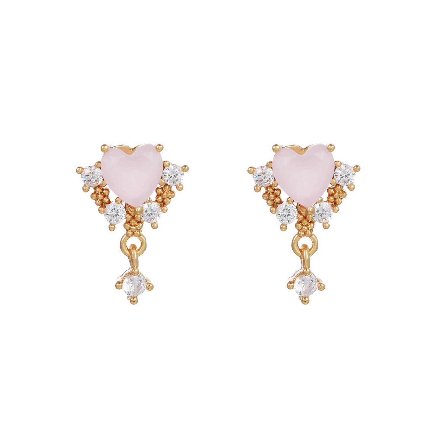 16 Pairs Pink Heart Stud Hoop Huggies Drop Earrings Set, 18K Gold Plated Stacking CZ & Pearl Designs, Planet Snowflake Moon Star