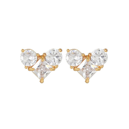 16 Pairs Pink Heart Stud Hoop Huggies Drop Earrings Set, 18K Gold Plated Stacking CZ & Pearl Designs, Planet Snowflake Moon Star