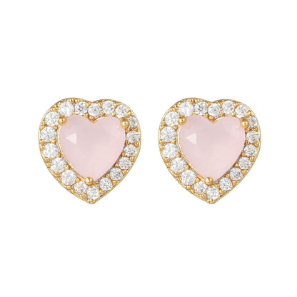 16 Pairs Pink Heart Stud Hoop Huggies Drop Earrings Set, 18K Gold Plated Stacking CZ & Pearl Designs, Planet Snowflake Moon Star