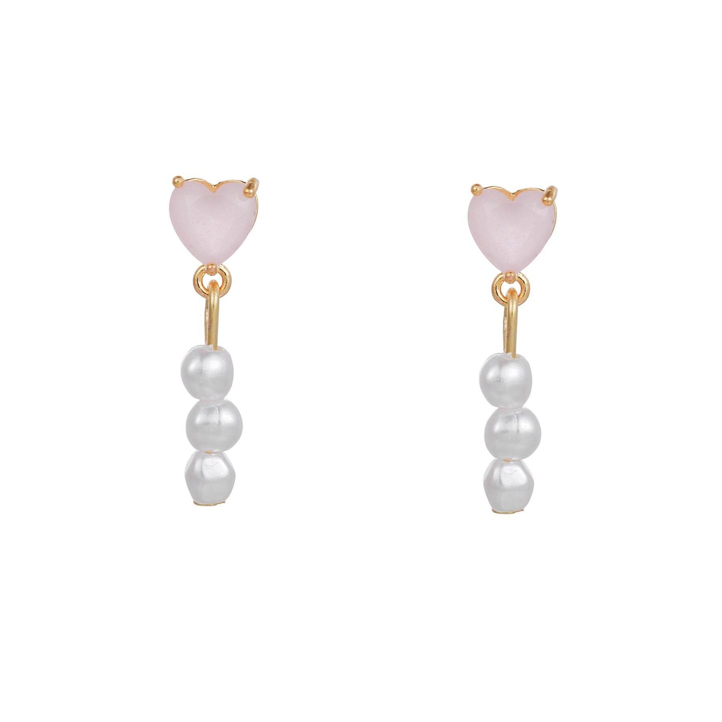 16 Pairs Pink Heart Stud Hoop Huggies Drop Earrings Set, 18K Gold Plated Stacking CZ & Pearl Designs, Planet Snowflake Moon Star