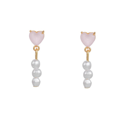 16 Pairs Pink Heart Stud Hoop Huggies Drop Earrings Set, 18K Gold Plated Stacking CZ & Pearl Designs, Planet Snowflake Moon Star