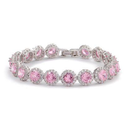 Dazzling Multicolor Cubic Zirconia Round Halo Bracelet, Colored Gem Stones, Adjustable Design, and Unique Patterns