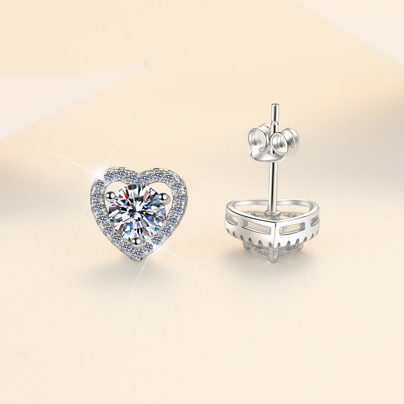 S925 Colorful Moissanite/CZ Heart Shape Halo Stud Earrings, 0.5ct D-Grade VVS Certificate, Hypoallergenic Sterling Silver Gift