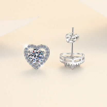 S925 Colorful Moissanite/CZ Heart Shape Halo Stud Earrings, 0.5ct D-Grade VVS Certificate, Hypoallergenic Sterling Silver Gift