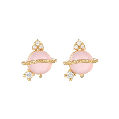 16 Pairs Pink Heart Stud Hoop Huggies Drop Earrings Set, 18K Gold Plated Stacking CZ & Pearl Designs, Planet Snowflake Moon Star