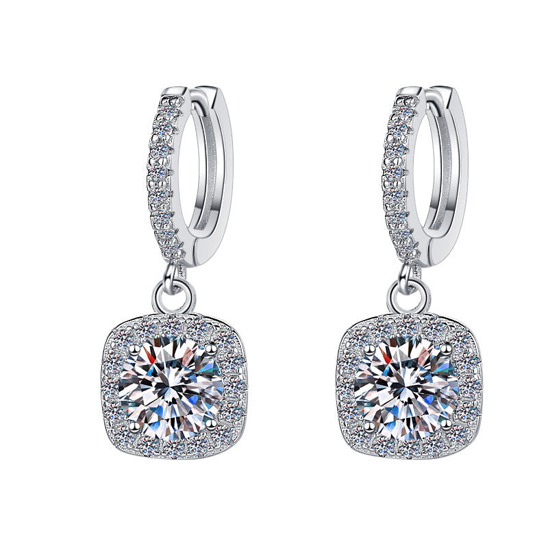 S925 Colorful Moissanite Halo Earrings with Pavé-Set Halo & Hoop, VVS1 Certified, 12 Vibrant Colors , Sterling Silver