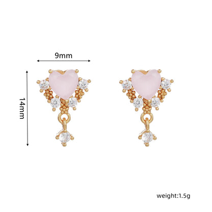 16 Pairs Pink Heart Stud Hoop Huggies Drop Earrings Set, 18K Gold Plated Stacking CZ & Pearl Designs, Planet Snowflake Moon Star