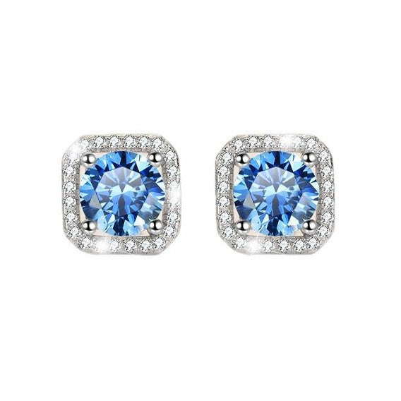 S925 Colorful Moissanite/CZ Square Halo Earrings, 0.5-1ct D-Grade VVS Certificate, Hypoallergenic Sterling Silver Jewelry Gift