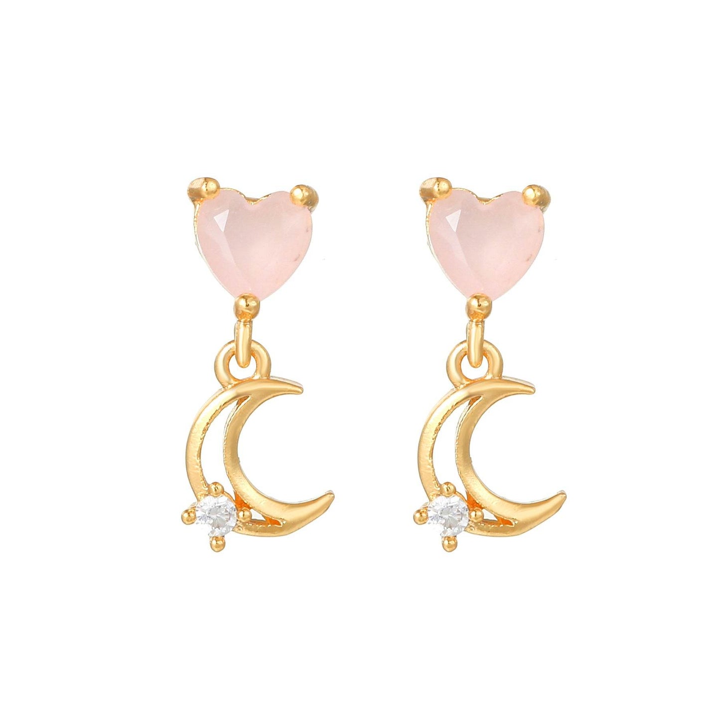 16 Pairs Pink Heart Stud Hoop Huggies Drop Earrings Set, 18K Gold Plated Stacking CZ & Pearl Designs, Planet Snowflake Moon Star
