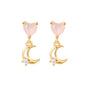 16 Pairs Pink Heart Stud Hoop Huggies Drop Earrings Set, 18K Gold Plated Stacking CZ & Pearl Designs, Planet Snowflake Moon Star