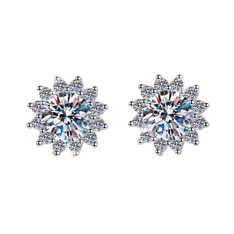 S925 Colorful Moissanite/CZ Sunflower Halo Stud Earrings, 12 Color 0.5ct D-Grade VVS Certificate, Hypoallergenic Sterling Silver Jewelry Gift