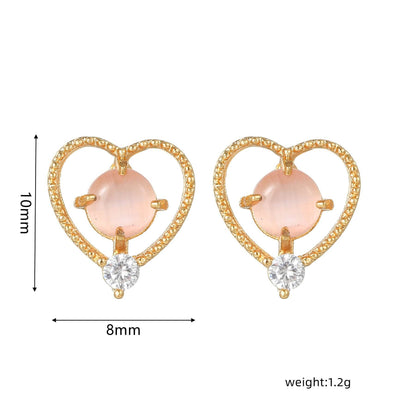 16 Pairs Pink Heart Stud Hoop Huggies Drop Earrings Set, 18K Gold Plated Stacking CZ & Pearl Designs, Planet Snowflake Moon Star
