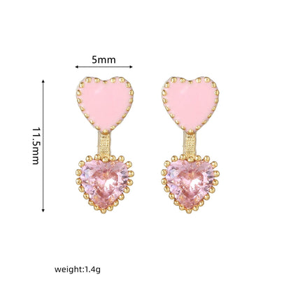 16 Pairs Pink Heart Stud Hoop Huggies Drop Earrings Set, 18K Gold Plated Stacking CZ & Pearl Designs, Planet Snowflake Moon Star
